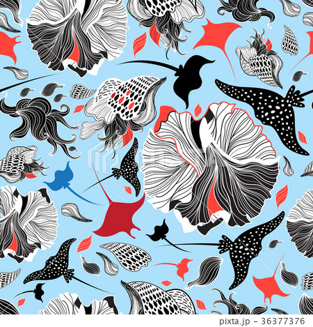 Abstract marine pattern of stingrays and algae 36377376