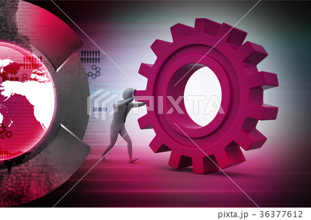 3d man pushing the gear 3d man pushing the gear 36377612