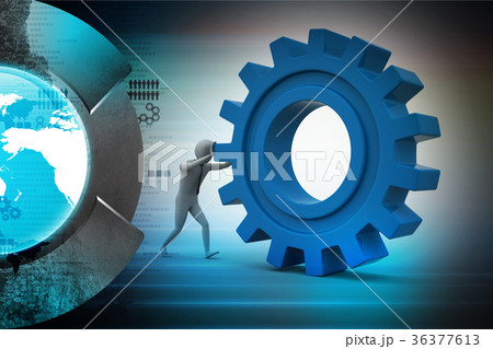 3d man pushing the gear 3d man pushing the gear 36377613