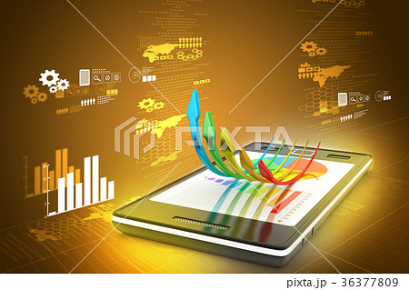  Foto zu Smart phone showing a growth graph and a pie chartのイラスト素材 [36377809 