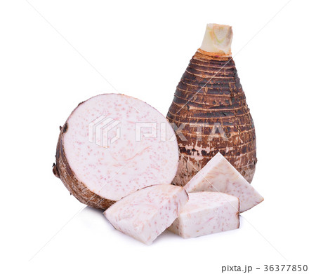 whole and half with slice of taro root isolated  36377850