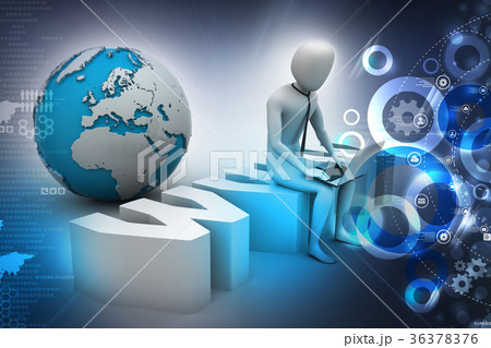 Man with laptop sitting on www label Man with laptop sitting on www label 36378376
