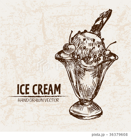 Digital vector detailed line art sundae ice cream 36379608