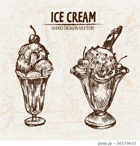 Digital vector detailed line art sundae ice cream 36379635