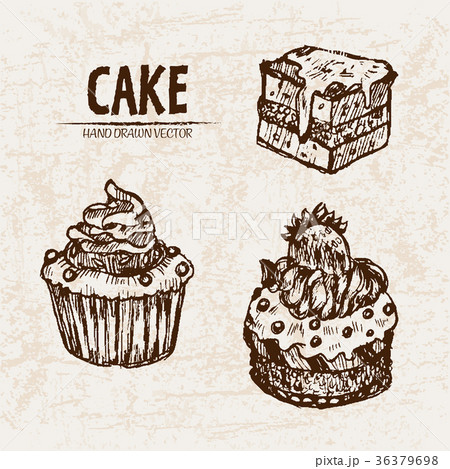 Digital vector detailed line art cupcakes and cake 36379698