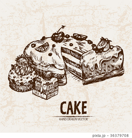 Digital vector detailed line art sliced cake 36379708