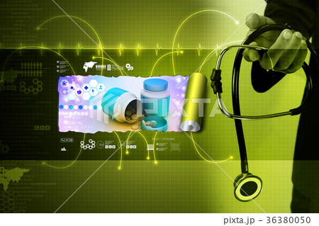 Young doctor showing stethoscope Young doctor showing stethoscope 36380050