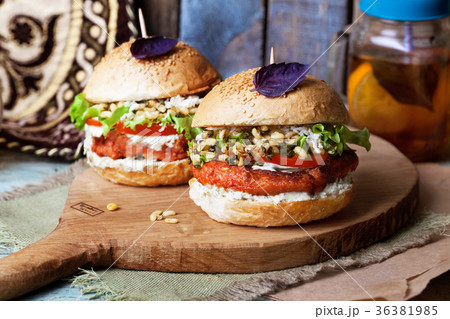 Vegetarian burger with chickpea chop and 36381985