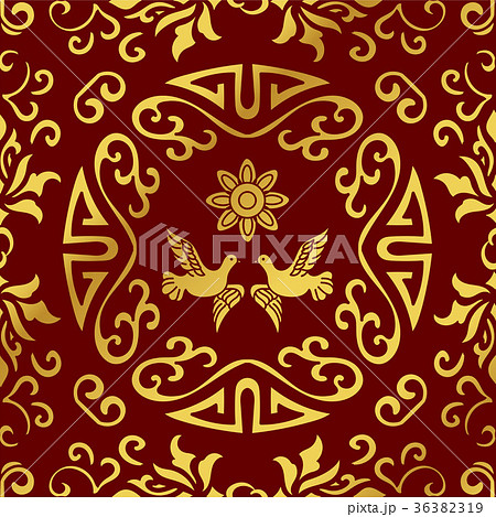 Seamless Golden Chinese Botanic Plant Background 36382319