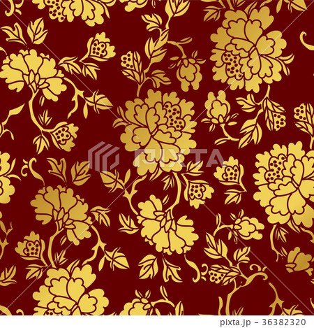 Seamless Golden Chinese Botanic Plant Background 36382320