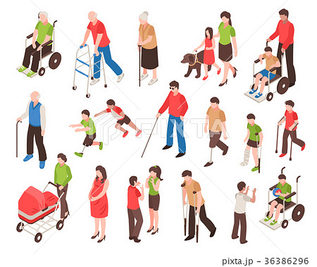 Disabled People Isometric Setのイラスト素材