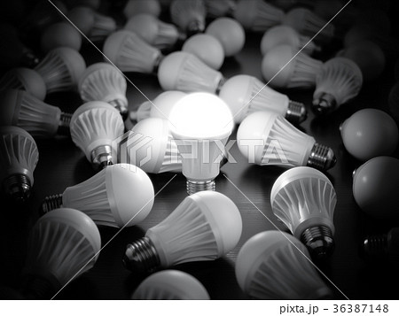 LED light bulbs with glowing one LED light bulbs with glowing one 36387148