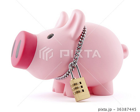 Piggy bank secured with padlock 36387445