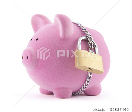Piggy bank secured with padlock 36387446