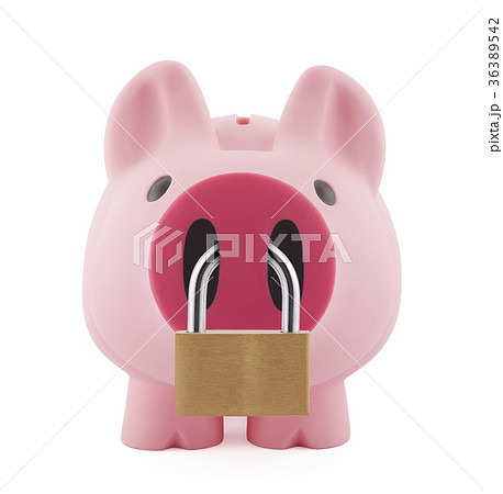 Piggy bank secured with padlock Piggy bank secured with padlock 36389542