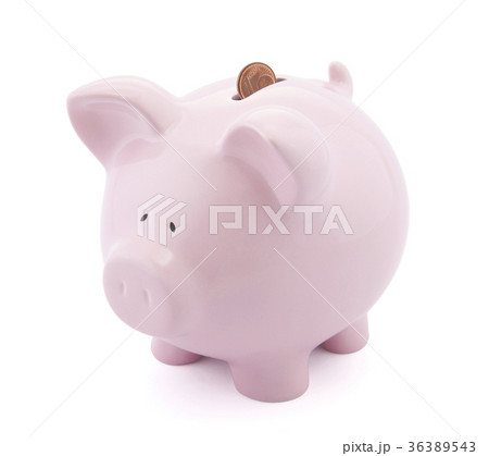 Piggy bank with one Euro cent in slot  36389543