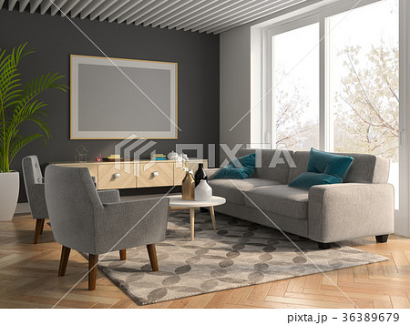 Interior modern design room 3D illustration 36389679