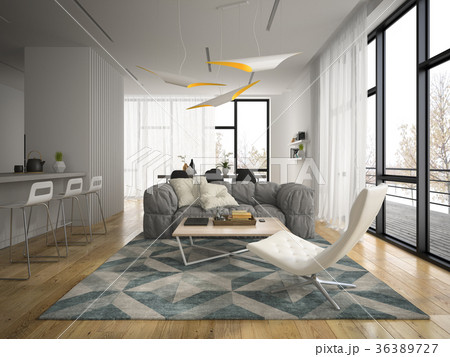 Interior modern design room 3D illustration 36389727