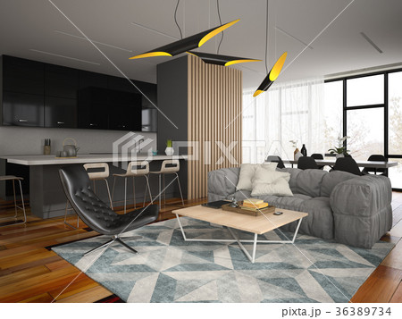 Interior modern design room 3D illustration 36389734