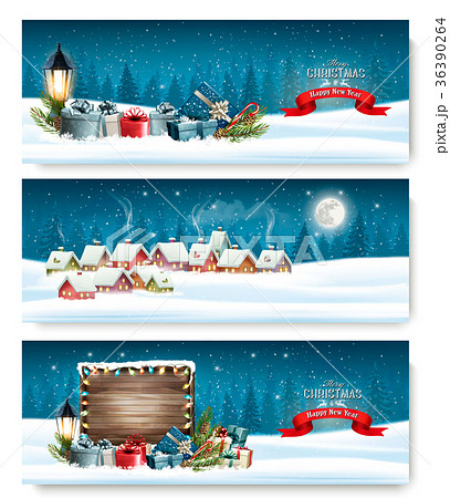 Three Holiday Christmas banners with a village Three Holiday Christmas banners with a village 36390264