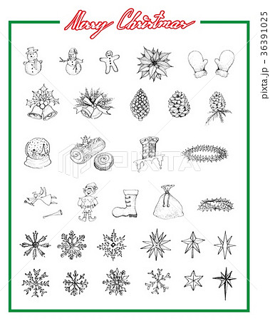 Hand Drawn Set of Lovely Merry Christmas Items 36391025