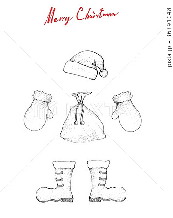 Hand Drawn of Lovely Santa Hat, Boot, Bag and Mitt Hand Drawn of Lovely Santa Hat, Boot, Bag and Mitt 36391048