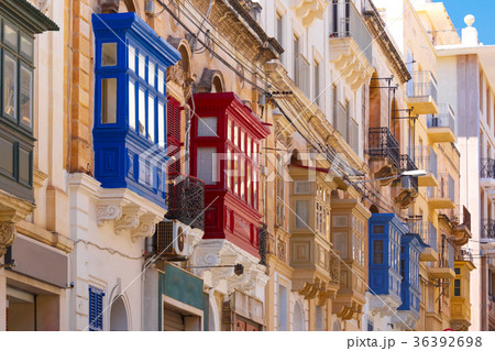 Traditional colorful wooden balconies, Malta Traditional colorful wooden balconies, Malta 36392698