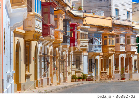 Traditional colorful wooden balconies, Malta Traditional colorful wooden balconies, Malta 36392702