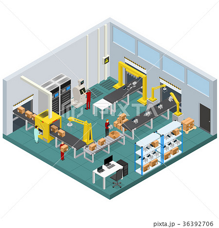 Conveyor Line Factory Interior with Isometric View 36392706