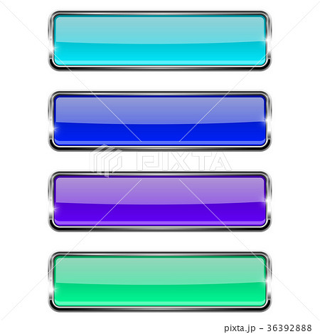 Set of blue rectangle glass buttons with metal 36392888