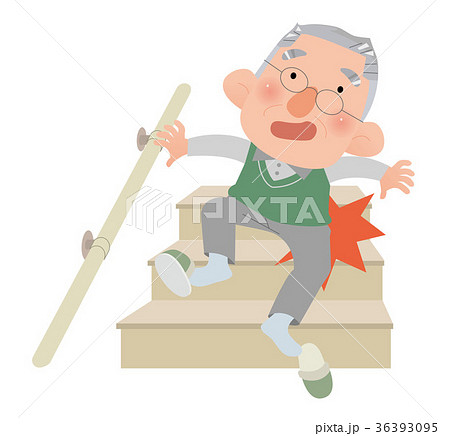階段から足を踏みはずし 転倒する高齢男性 のイラスト素材