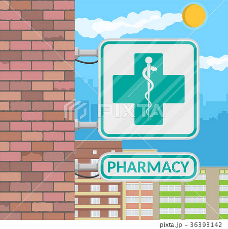 Pharmacy sign on wall. Pharmacy sign on wall. 36393142