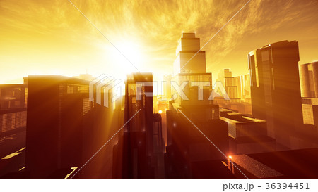 Megapolis in the Sunset Sunrise Lightrays 36394451