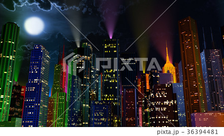Modern City Lit by Colorful Light Effects at Night Modern City Lit by Colorful Light Effects at Night 36394481