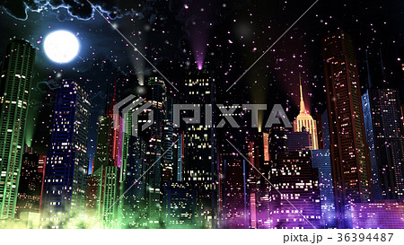 Modern City Lit by Colorful Light Effects at Night 36394487