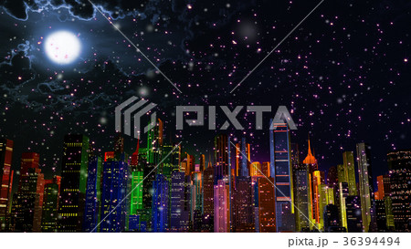 Modern City Lit by Colorful Light Effects at Night 36394494