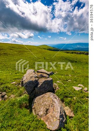 giant boulders on grassy slopes of Polonina Runa giant boulders on grassy slopes of Polonina Runa 36394576