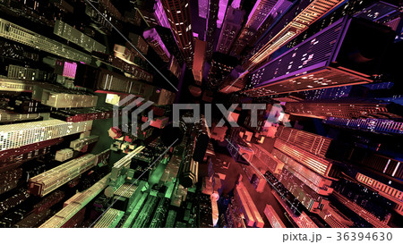 Modern City Lit by Colorful Light Effects at Night 36394630