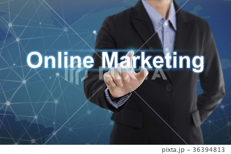 Businessman hand pressing button online marketing. 36394813