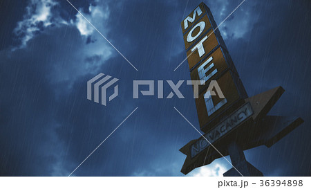Old Grungy Motel Sign in Rain 36394898