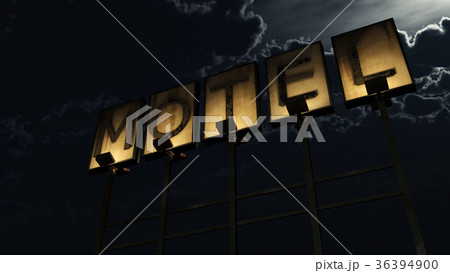 Old Grungy Motel Sign On the Road at Night 36394900