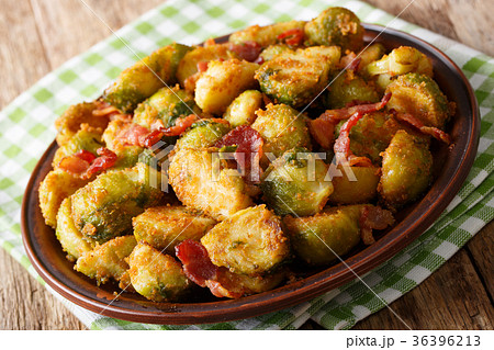 fried in breaded Brussels sprouts with bacon 36396213