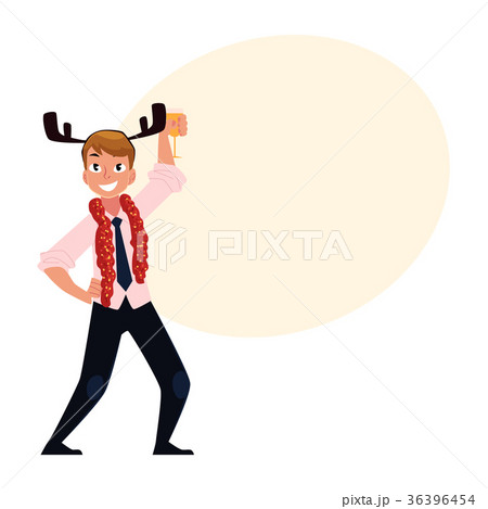 Man in reindeer horns having fun at corporate 36396454