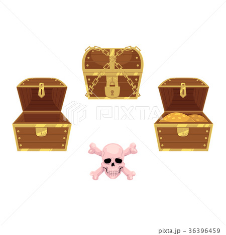 vector wooden treasure chest, skull cross bones vector wooden treasure chest, skull cross bones 36396459