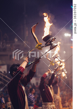 VARANASI, INDIA-Fire puja, Hindu ritual 36397092