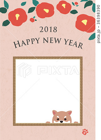 椿と豆柴 年賀状写真フレーム 36398390