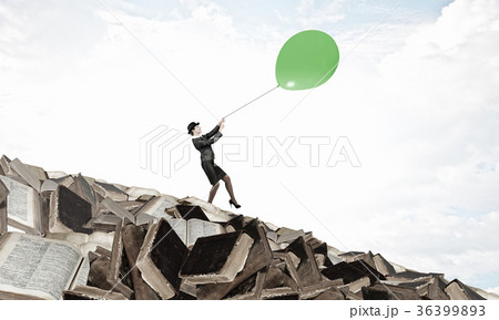 Woman fly on balloon Woman fly on balloon 36399893