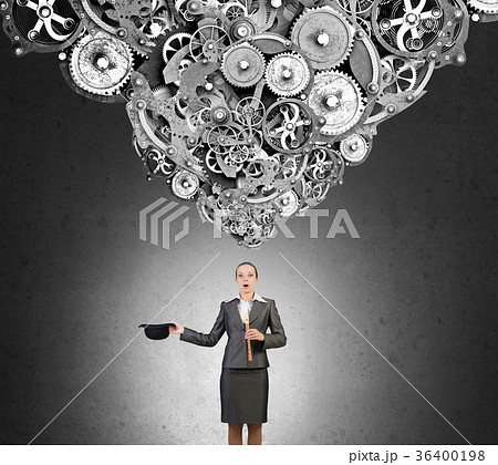 Woman magician with bowler hat 36400198