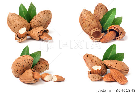 almonds in their skins and peeled with leaf 36401848