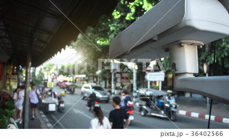 surveillance Technology, CCTV camera on public. 36402566